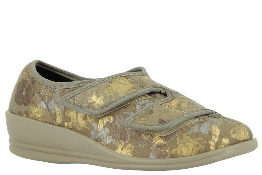 Varomed Damen Klett Hausschuh Weite H Anna braun-gold