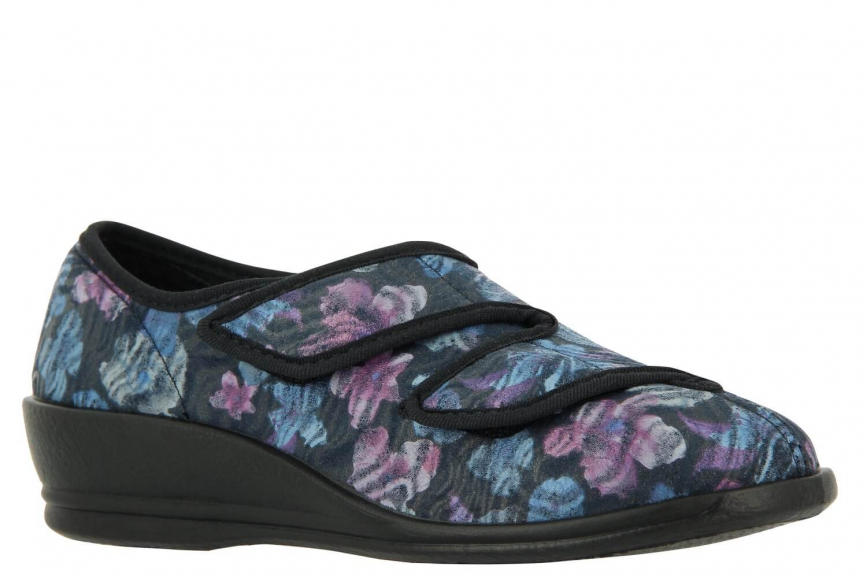 Varomed Damen Klett Hausschuh Weite H Anna schwarz-blau