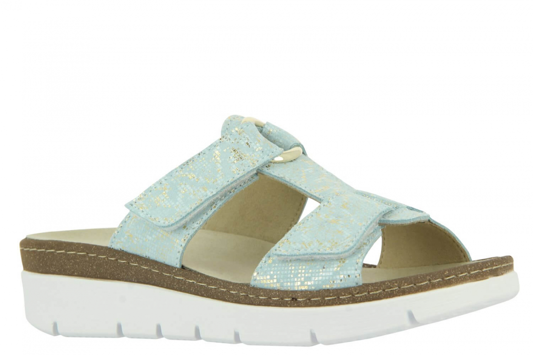 Damen Pantolette Cara mit Klettverschluss in Weite H hellblau