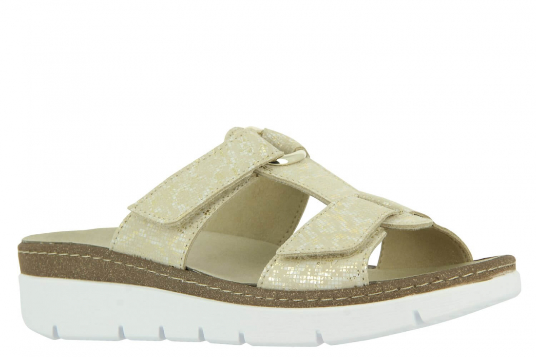 Damen Pantolette Cara mit Klettverschluss in Weite H beige