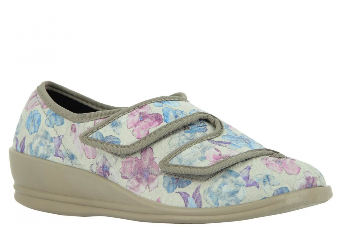 Varomed Damen Klett Hausschuh Weite H Anna beige-blau