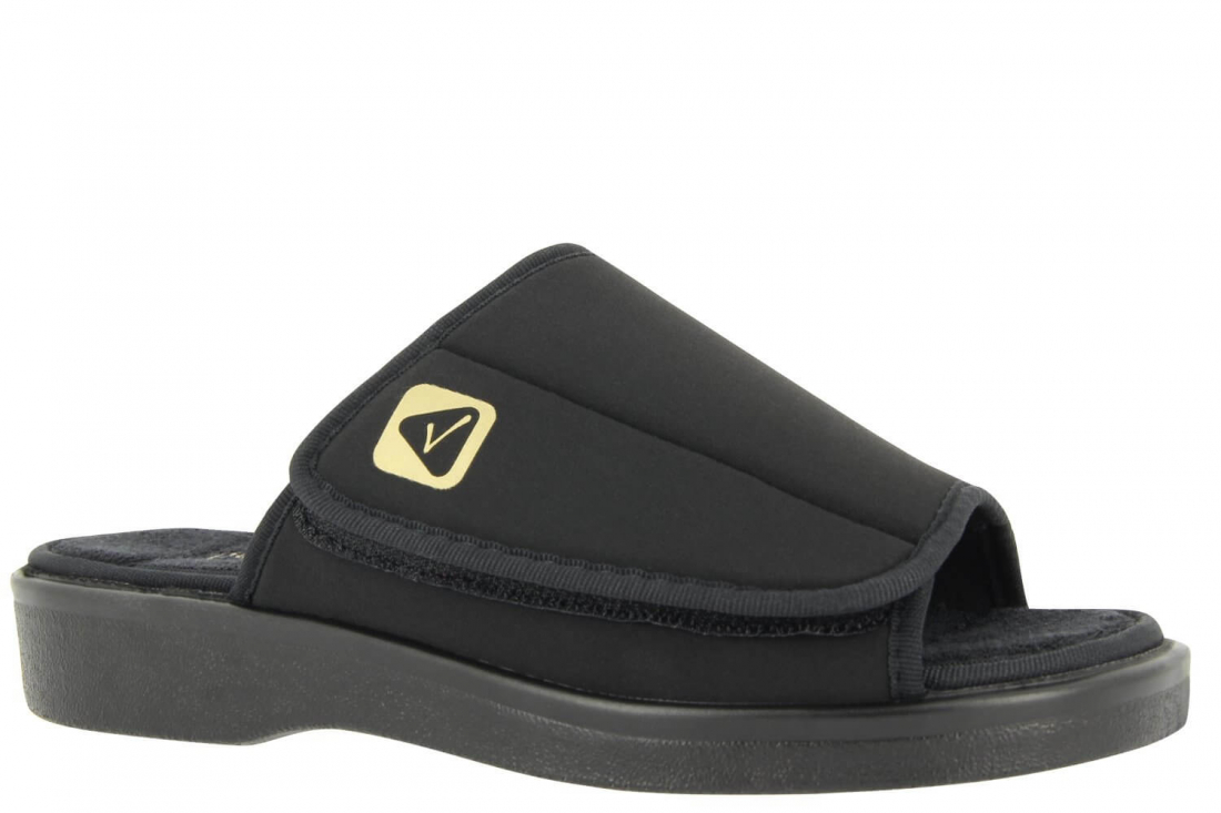 Varomed Pantolette in Verbandschuhweite L mit Klettverschluss schwarz